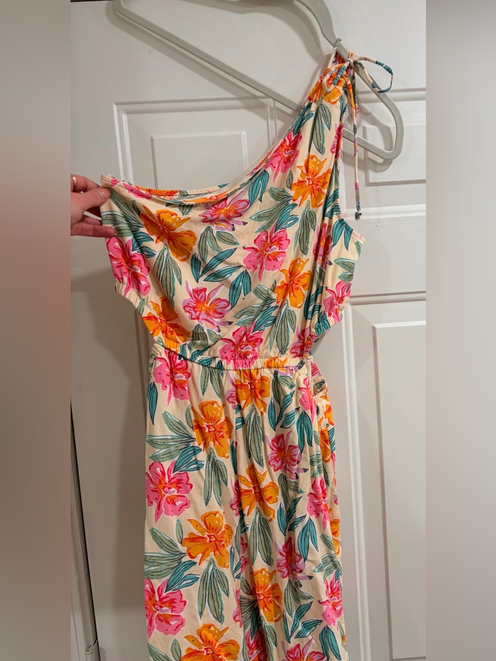 American Eagle Outfitters One-Shoulder Floral Romper - Pink, Yellow, Green